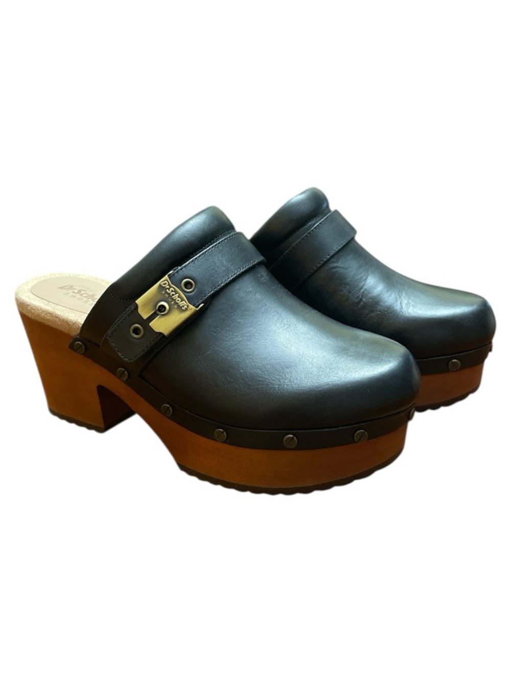 #21 Dr. Scholl's Women's Original Joy Platform Clog Shoes Black Leather DRSCH